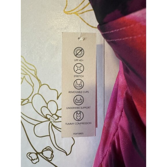 DKNY One-Piece Swimsuit Size Large Ruffle Pink Floral Tummy Control New 057 - Picture 5 of 8